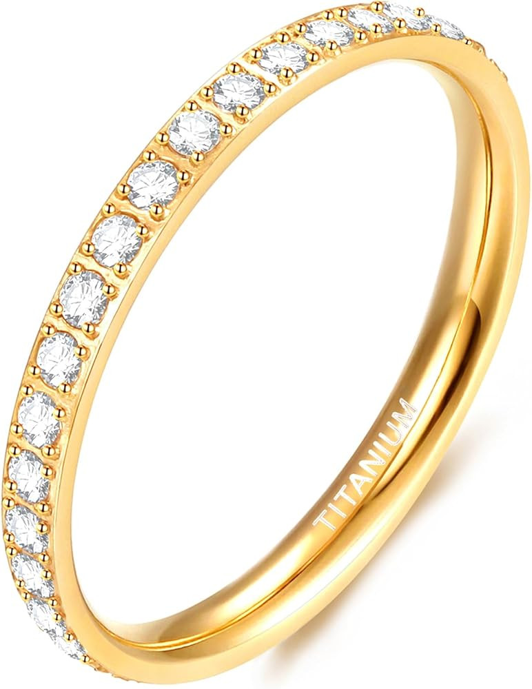 TIGRADE 2mm Women Titanium Eternity Ring Cubic Zirconia Anniversary Wedding Engagement Band Size ... | Amazon (US)