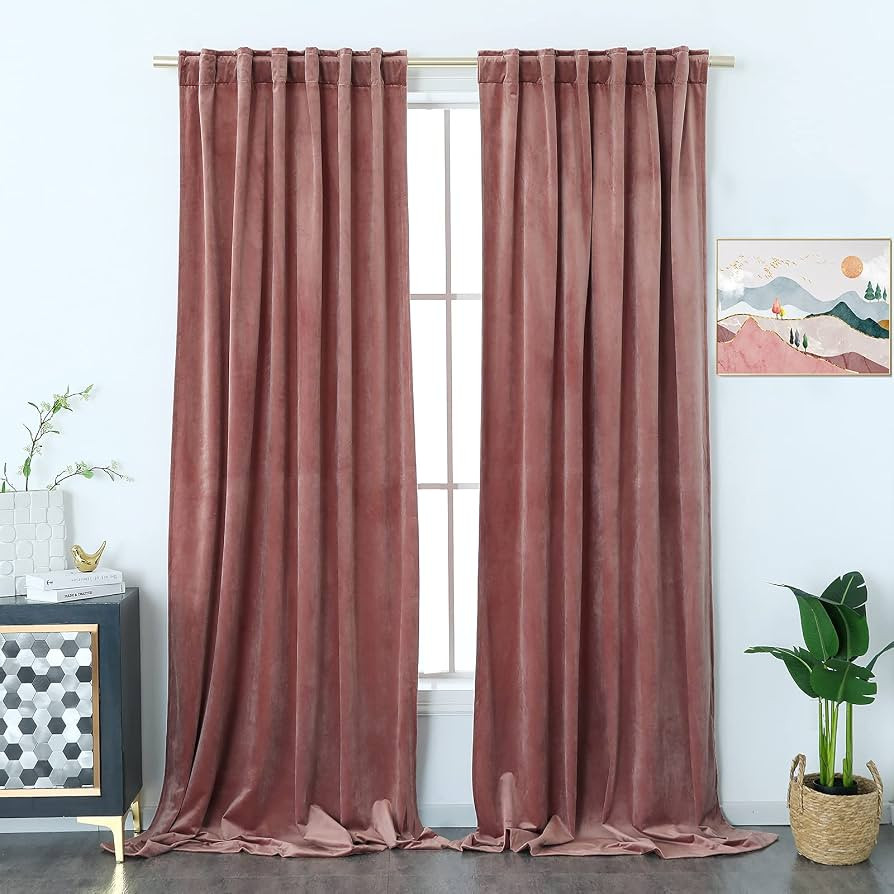 Timeper Mauve Velvet Curtains 84 inches - Home Decoration Soft Flannel Wild Rose Luxury Dressing ... | Amazon (US)