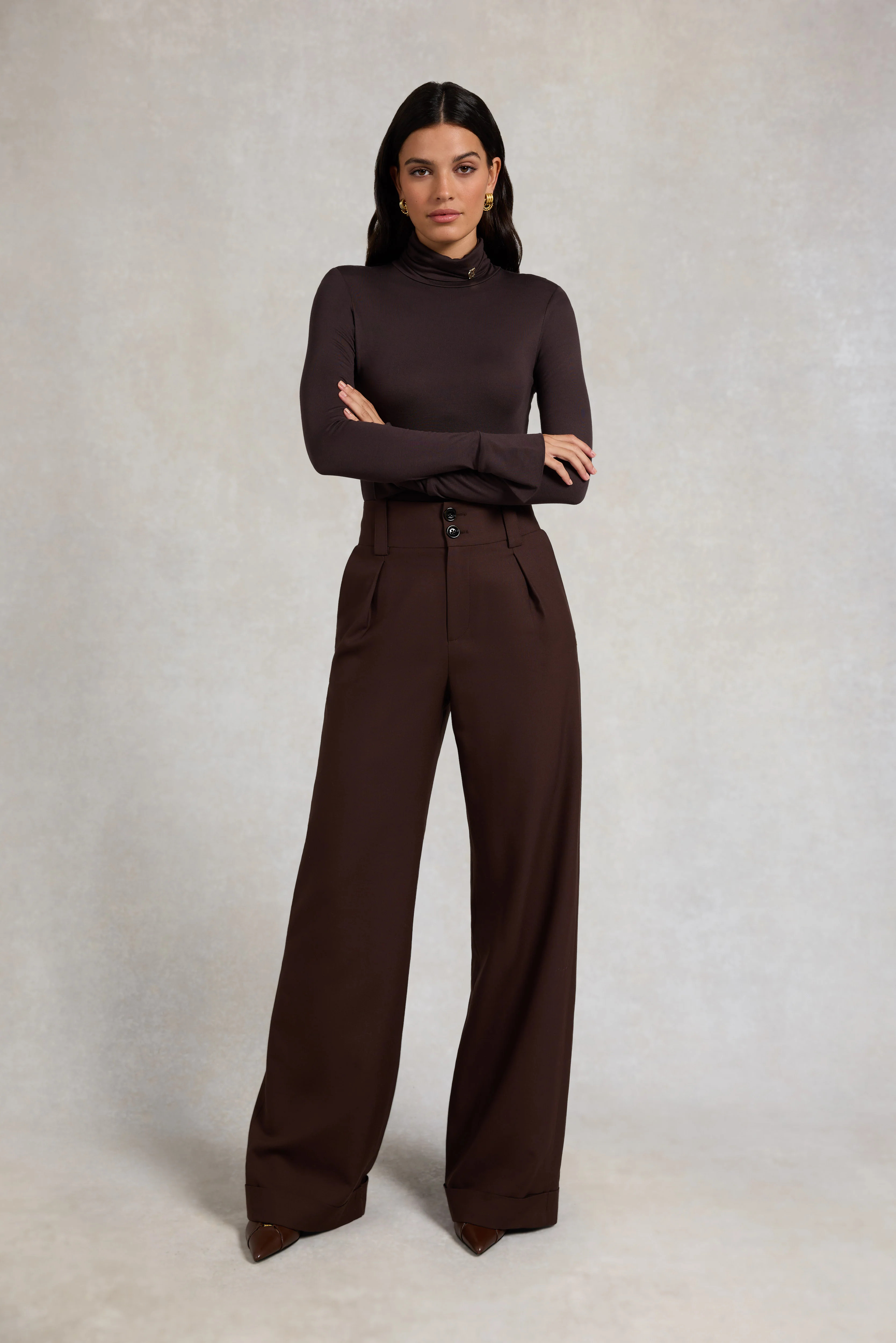 High Waisted Wide Leg Trouser (Walnut Twill) | Holland Cooper