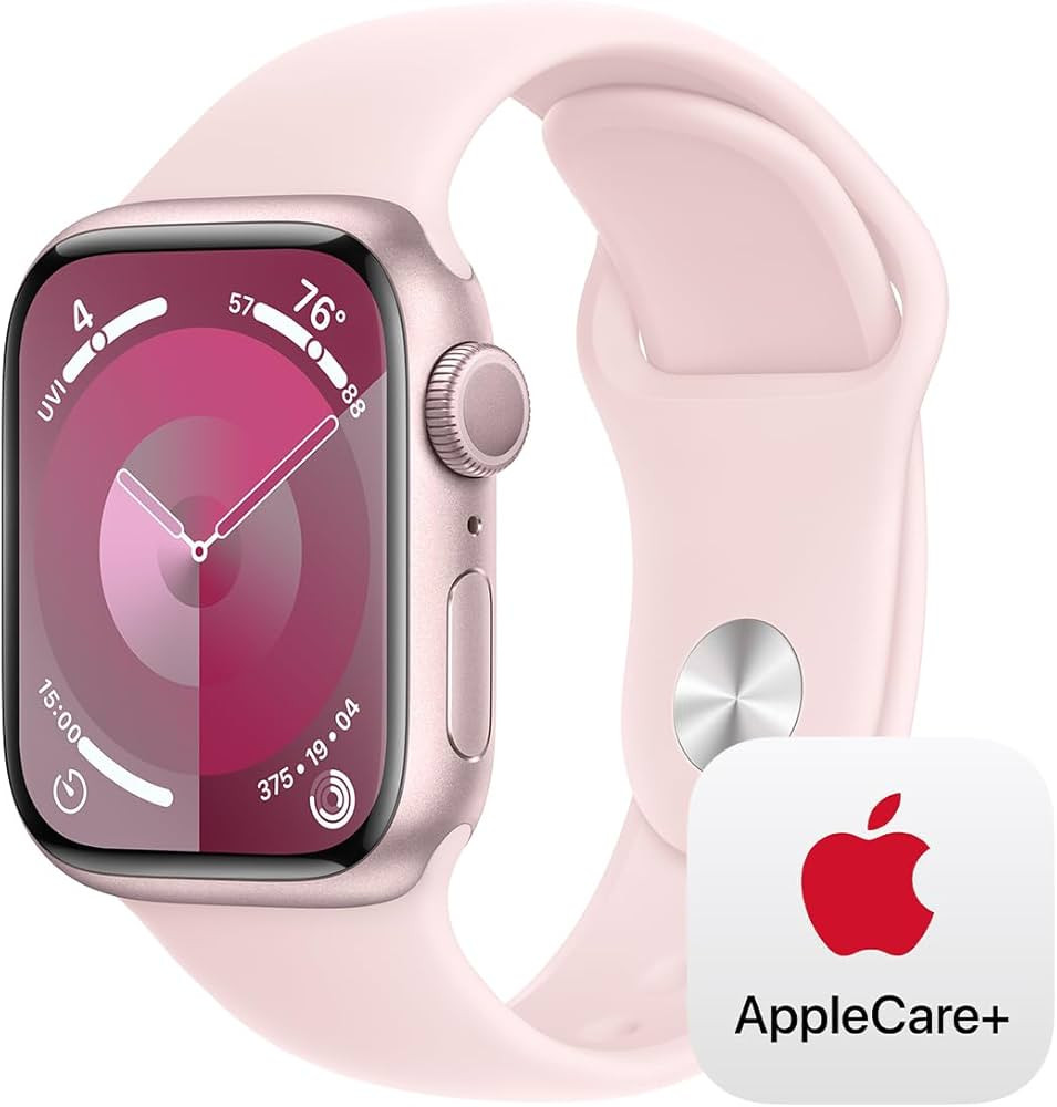 Apple Reloj Serie 9 GPS 1.614 in Caja de aluminio rosa con correa deportiva rosa claro - S/M con ... | Amazon (US)