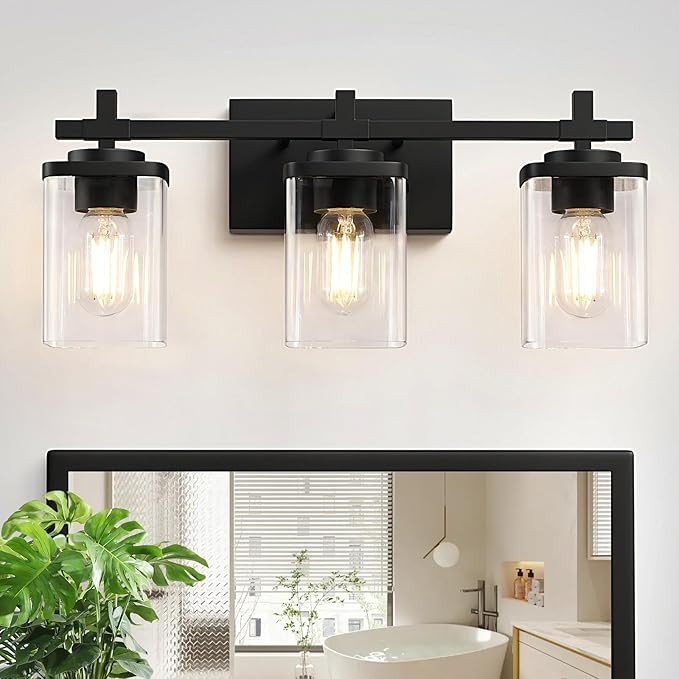 3-Lights Bathroom Vanity Light Fixtures Over Mirror, Modern Black Bathroom Lighting Wall Sconces ... | Amazon (US)