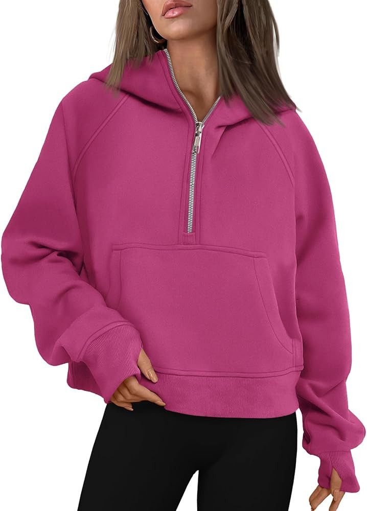 AUTOMET Half Zip Sweatshirts Cropped Hoodies Fleece Womens Quarter Zip Up Pullover Sweaters Fall ... | Amazon (US)