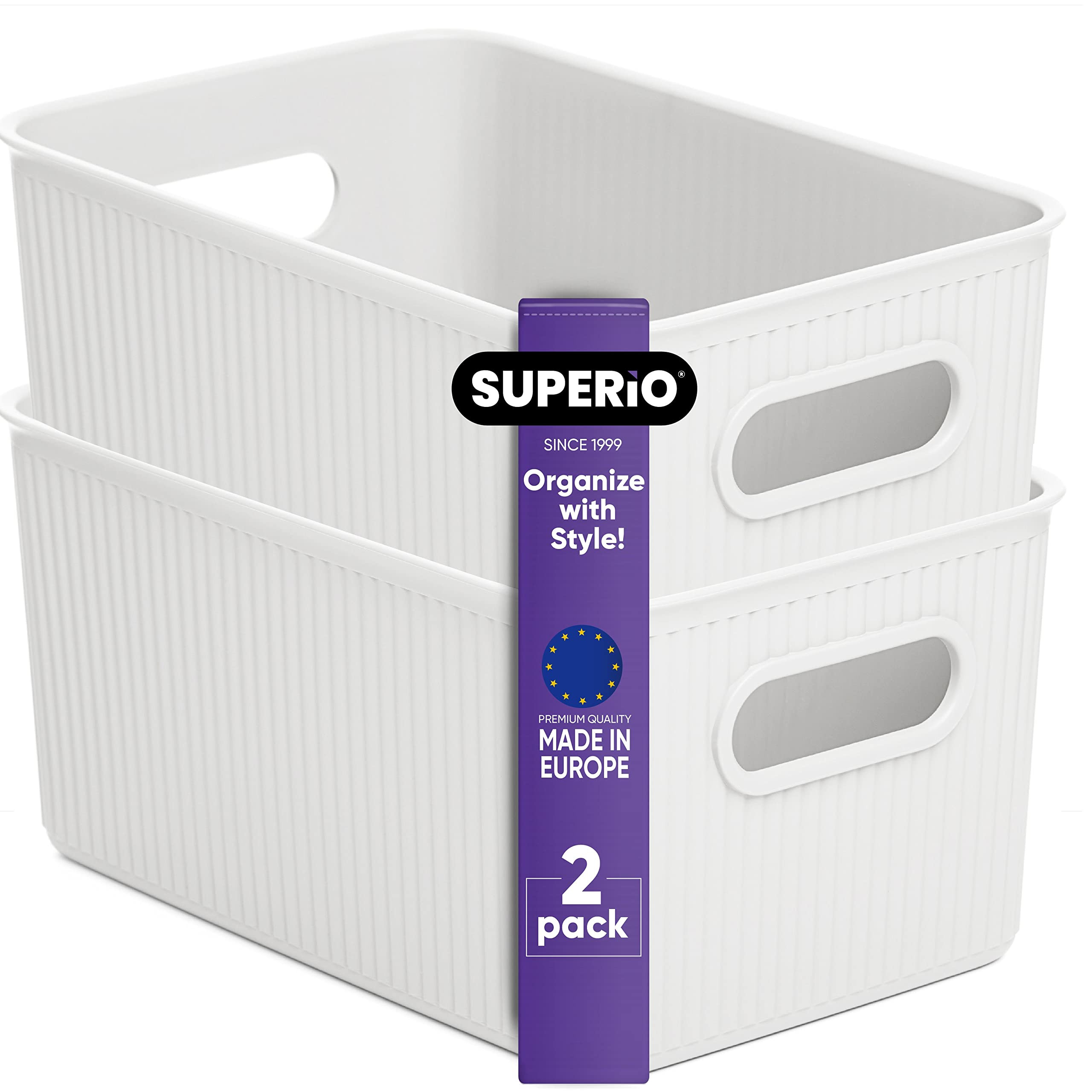 Superio Ribbed Collection - Decorative Plastic Open Home Storage Bins Organizer Baskets, Medium W... | Amazon (US)