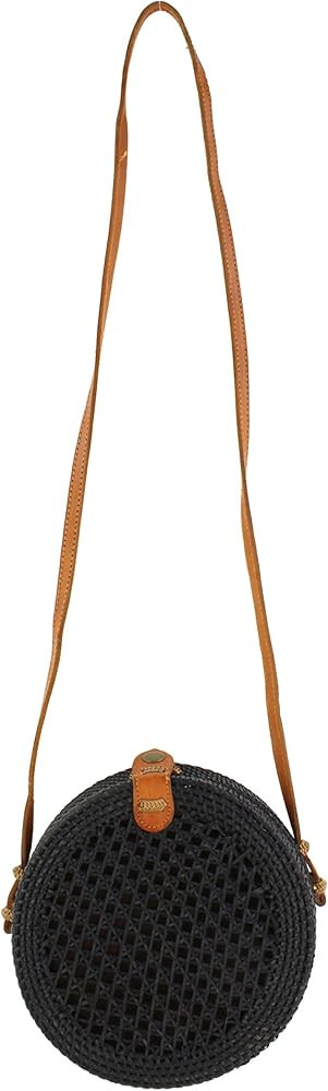 Rattan Circle Crossbody Bag Handmade in Bali With Leather Straps | Amazon (US)