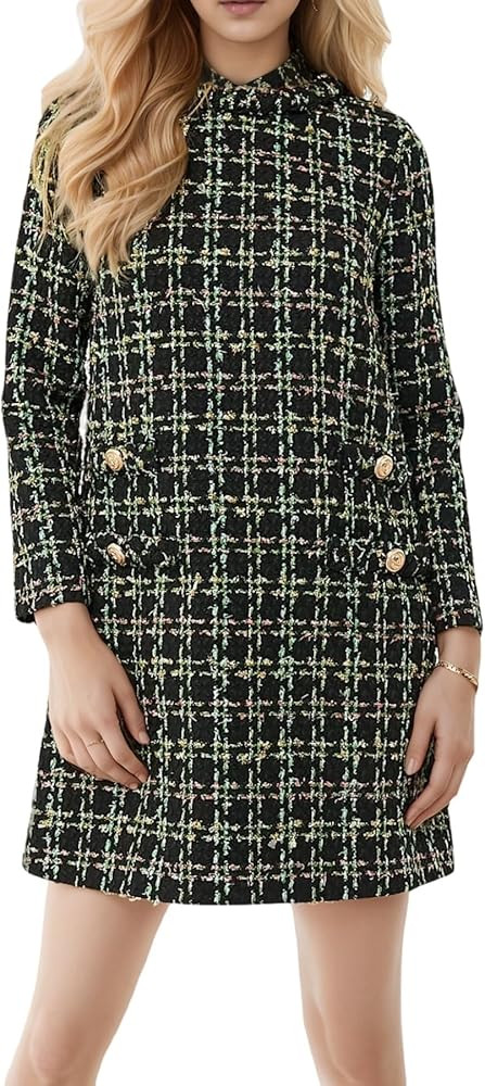 LifeShe Women's Long Sleeve Tweed Mini Dress Business Work Short Dress Elegant Cute Party Dresses... | Amazon (US)