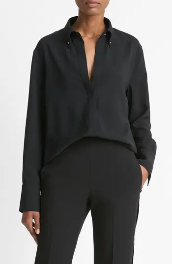 Vince Stud Collar Detail Button-Down Shirt in Black at Nordstrom Rack, Size Xx-Small | Nordstrom Rack