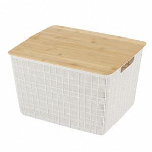 Caixa Organizadora com Tampa Plástico e Bambu Branco 18L 22,4x29,5x35,3 cm Oikos | Leroy Merlin | Leroy Merlin BR