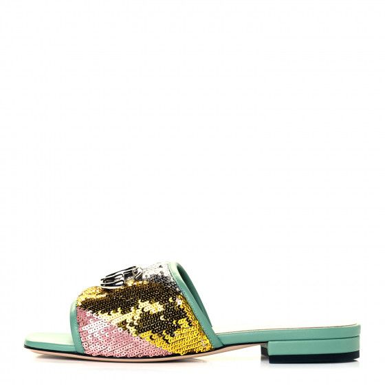 GUCCI Sequin Matelasse GG Marmont Slide Flat Sandals 35 Multicolor | Fashionphile