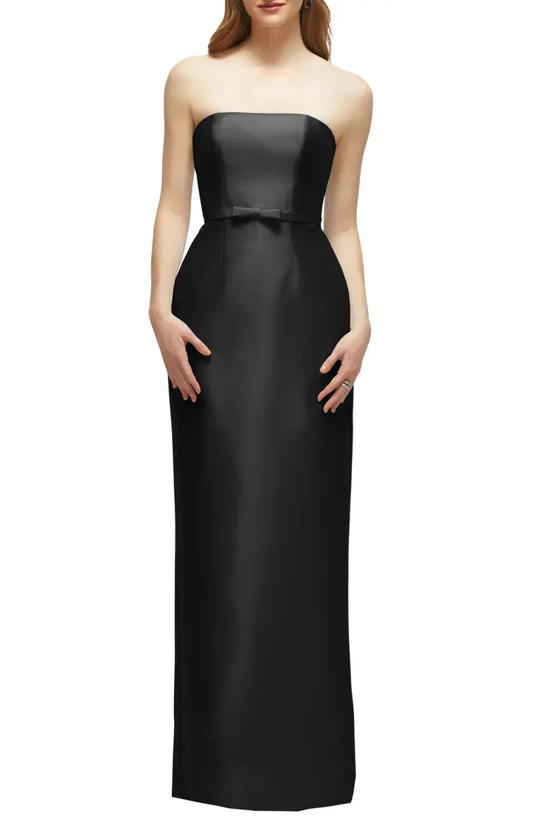Strapless Bow Belt Satin Twill Column Gown (Women) | Nordstrom | Nordstrom