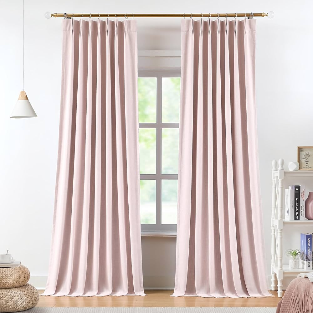 Vision Home Soft Pink Pinch Pleated Full Blackout Curtains Linen Blended Room Darkening Curtain P... | Amazon (US)