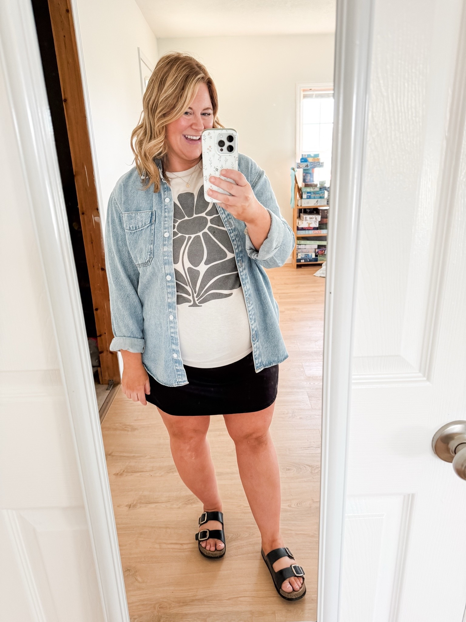 Teacher outfit - wearing a large in my graphic tee, XL in my denim shirt, and an XL maternity in my skort - also linked a non maternity version!

Use code STEPHSHARES20 to save on the tee!

#LTKMidsize #LTKBump #LTKActive