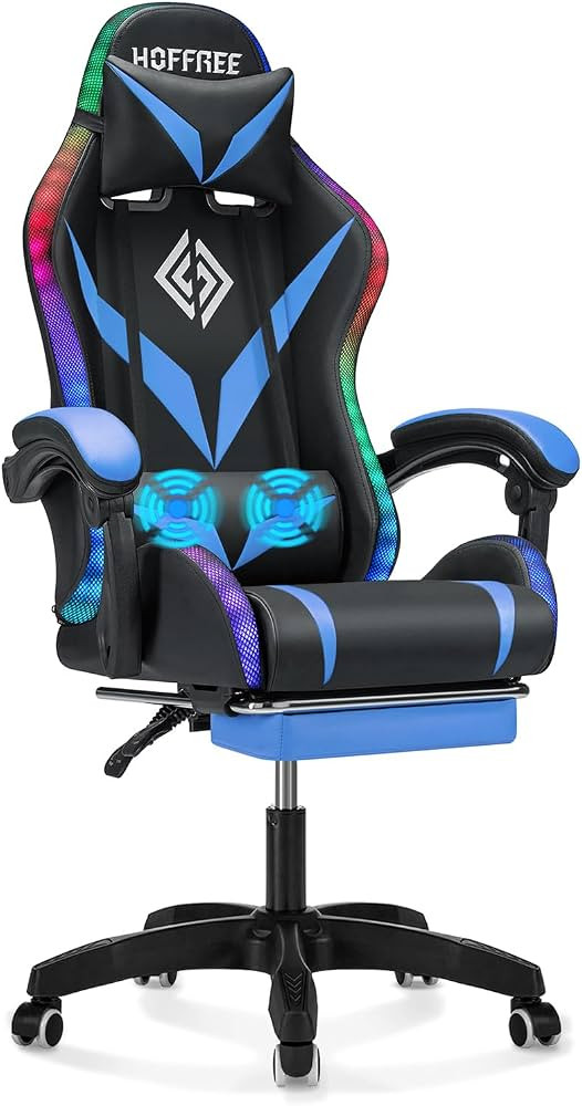 RGB Gaming Chair with Massage and LED Lights Ergonomic Video Game Chairs with Footrest High Back ... | Amazon (US)