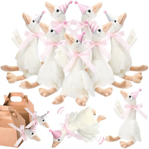 Halloscume 10 Set One Silly Goose Baby Shower Party Favors 15.7'' Swan Stuffed Animal Plush White Animal Toy and Mini Birthday Party Hats with Pink Satin Ribbon Bow for Adopt a Goose Birthday Gifts | Amazon (US)