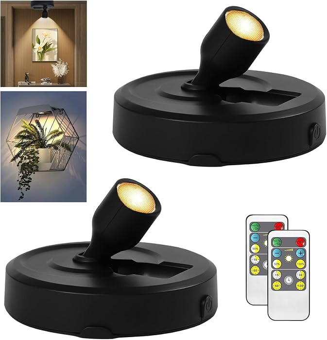 RAHAN 2Pack Battery Powered LED Spotlight Picture Light, Indoor Uplighting with Remote, Picture F... | Amazon (US)