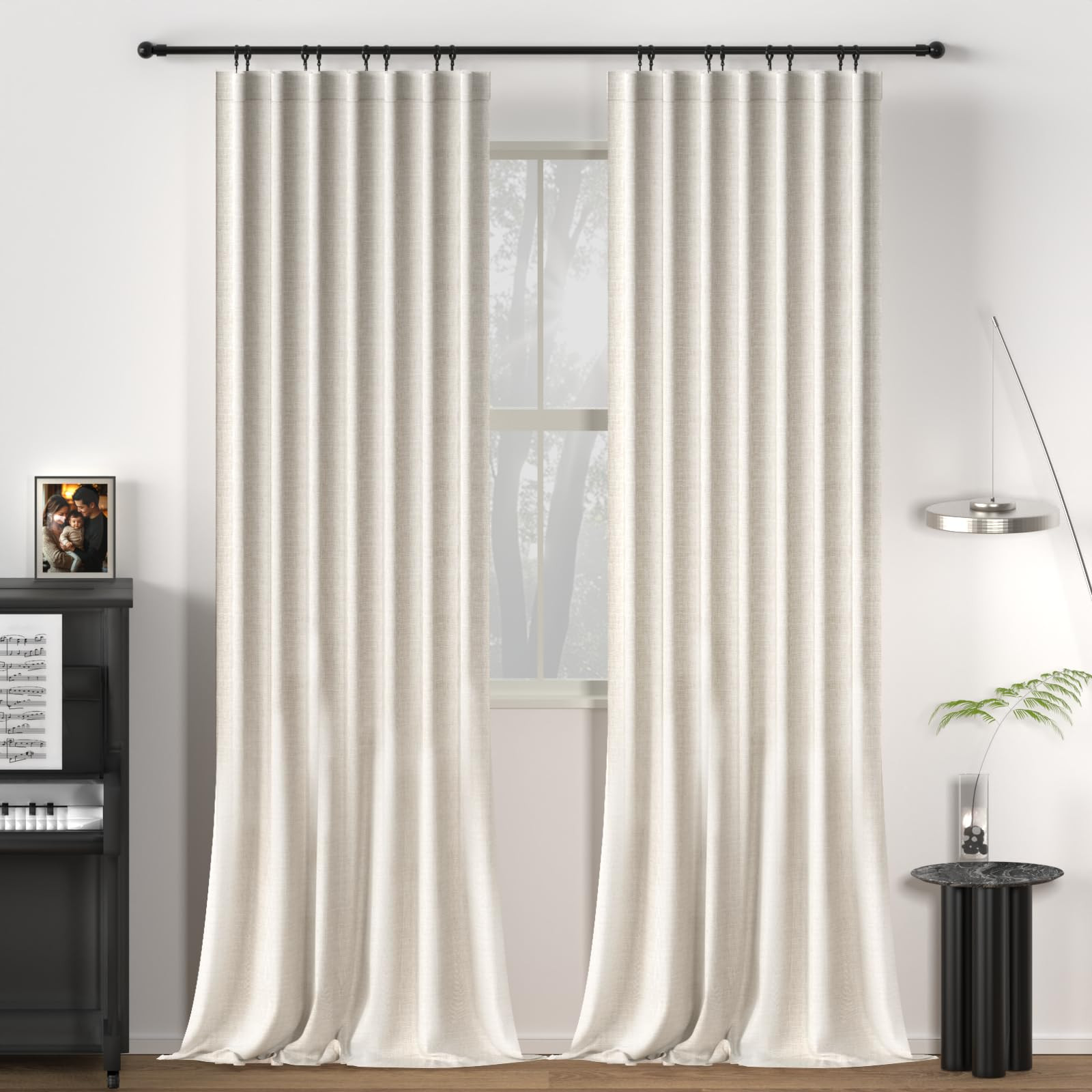 Gleantdeco 100% Blackout Pinch Pleat Curtains 96 Inch Long Cream Linen Curtains 2 Panels, Farmhou... | Amazon (CA)