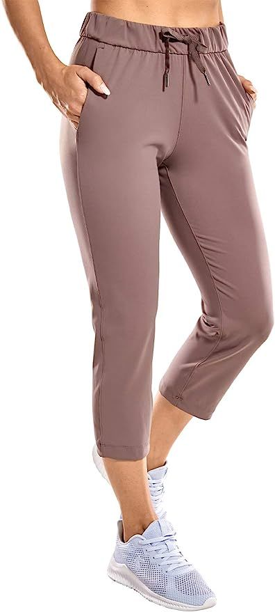 CRZ YOGA Women's Stretch Capri Pants Travel Mid Rise Drawstring Joggers Casual Jogging Lounge Pan... | Amazon (US)