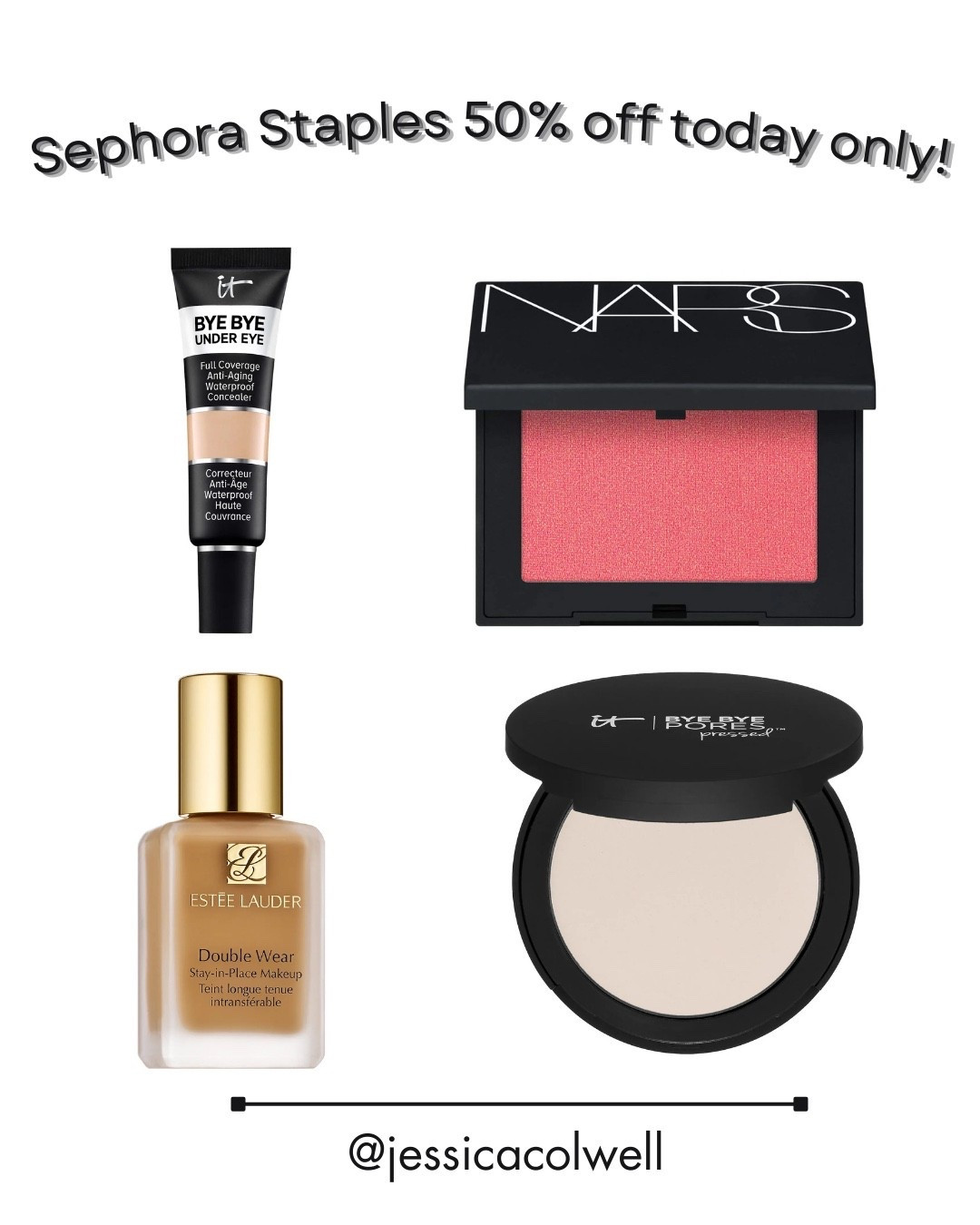 Can’t believe four of my makeup bag staples are 50% off today !! 

It Cosmetics Bye Bye under eye : light beige 
Estee Lauder Double Wear : Desert Beige 🐪
NARS: orgasm ☺️

Sell out risk! #sephorasale #makeup #concealer #foundation #blush #nars 

#LTKFallSale #LTKBeauty #LTKSaleAlert