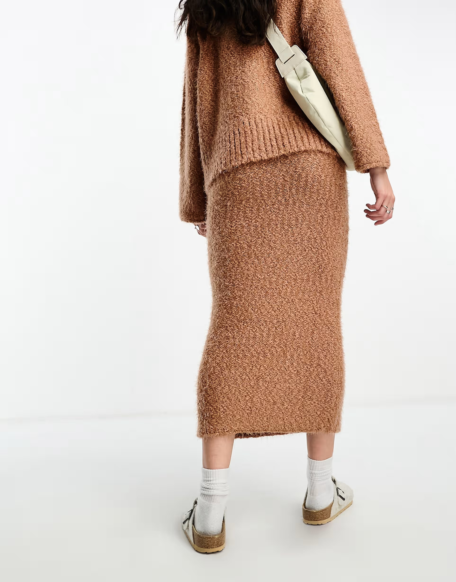 ASOS DESIGN knitted midi skirt in textured yarn in camel - part of a set | ASOS (Global)