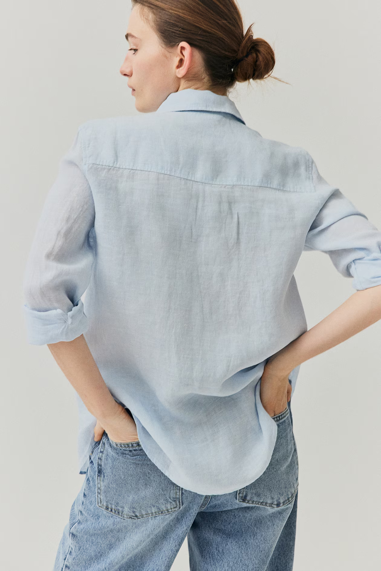 Linen Shirt - Long sleeve - Regular length - White - Ladies | H&M US | H&M (US + CA)