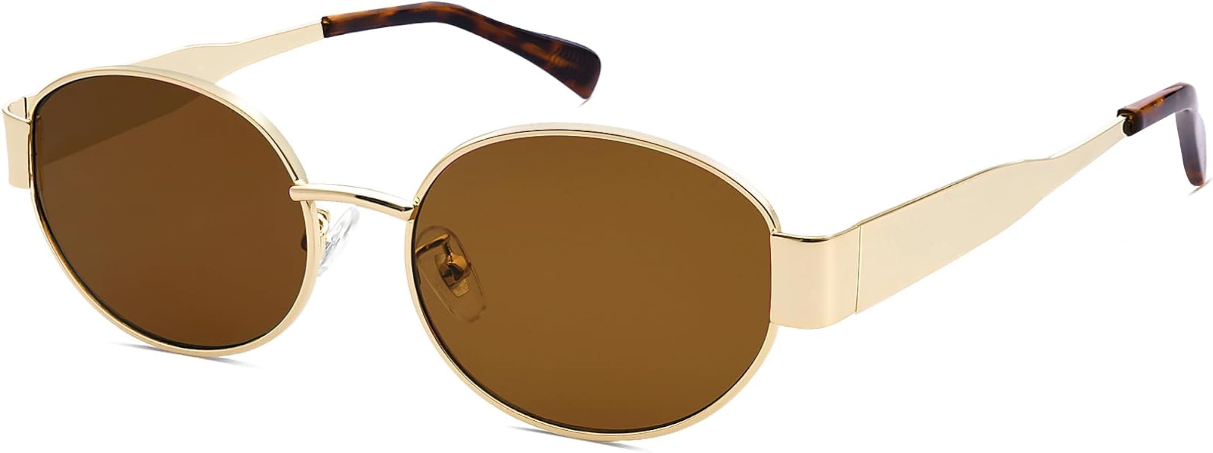 Trendy Retro Oval Sunglasses for Women Gold Fashion Designer Shades Vintage 90s Style Classic Sun... | Amazon (US)