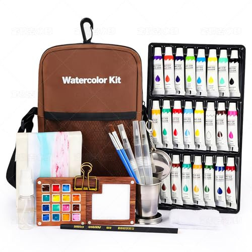 Mini Watercolor Paint Set, Premium Pocket Watercolor Travel Kit, With 24 Watercolor Paints, 15-Grid Black Walnut Palette, Crossbody Bag, Oil Painting Paper Sketchbook, Ideal for art lovers | Amazon (US)