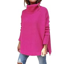 LILLUSORY Women's Turtleneck Oversized Sweaters 2021 Fall Long Batwing Sleeve Spilt Hem Tunic Pullov | Amazon (US)
