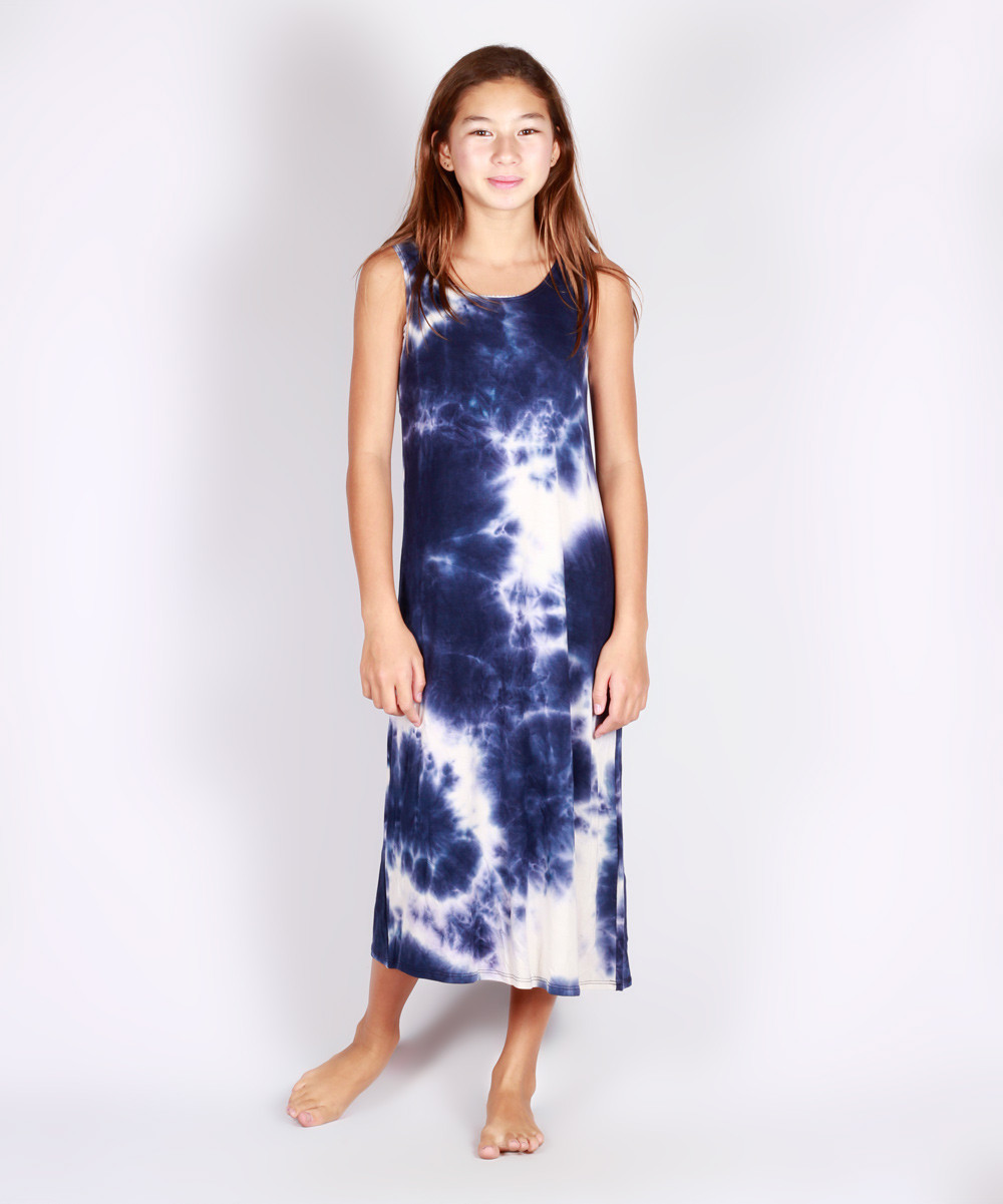 Lori & Jane Girls' Casual Dresses Blue - Blue Tie-Dye Sleeveless Maxi Dress - Girls | Zulily
