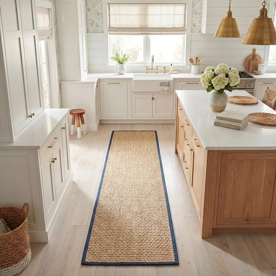 SAFAVIEH Natural Fiber Collection Runner Rug - 2'6" x 10', Natural & Blue, Seagrass, Basketweave ... | Amazon (US)