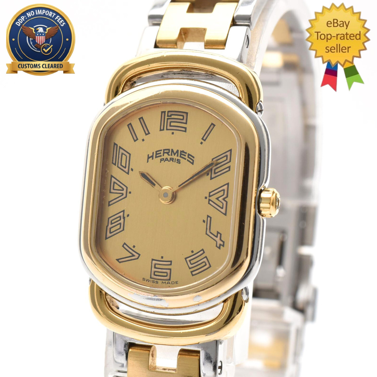 [Exc+5] HERMES Rally RA1.240 Two-Tone 20mm Gold Dial Quartz Women's Watch JAPAN | eBay US