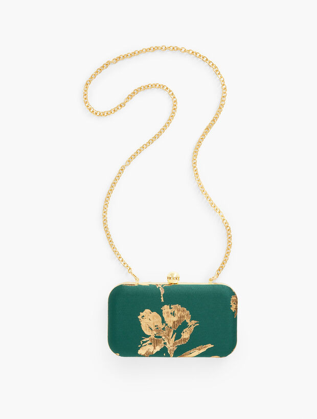 Metallic Floral Jacquard Minaudière Clutch | Talbots
