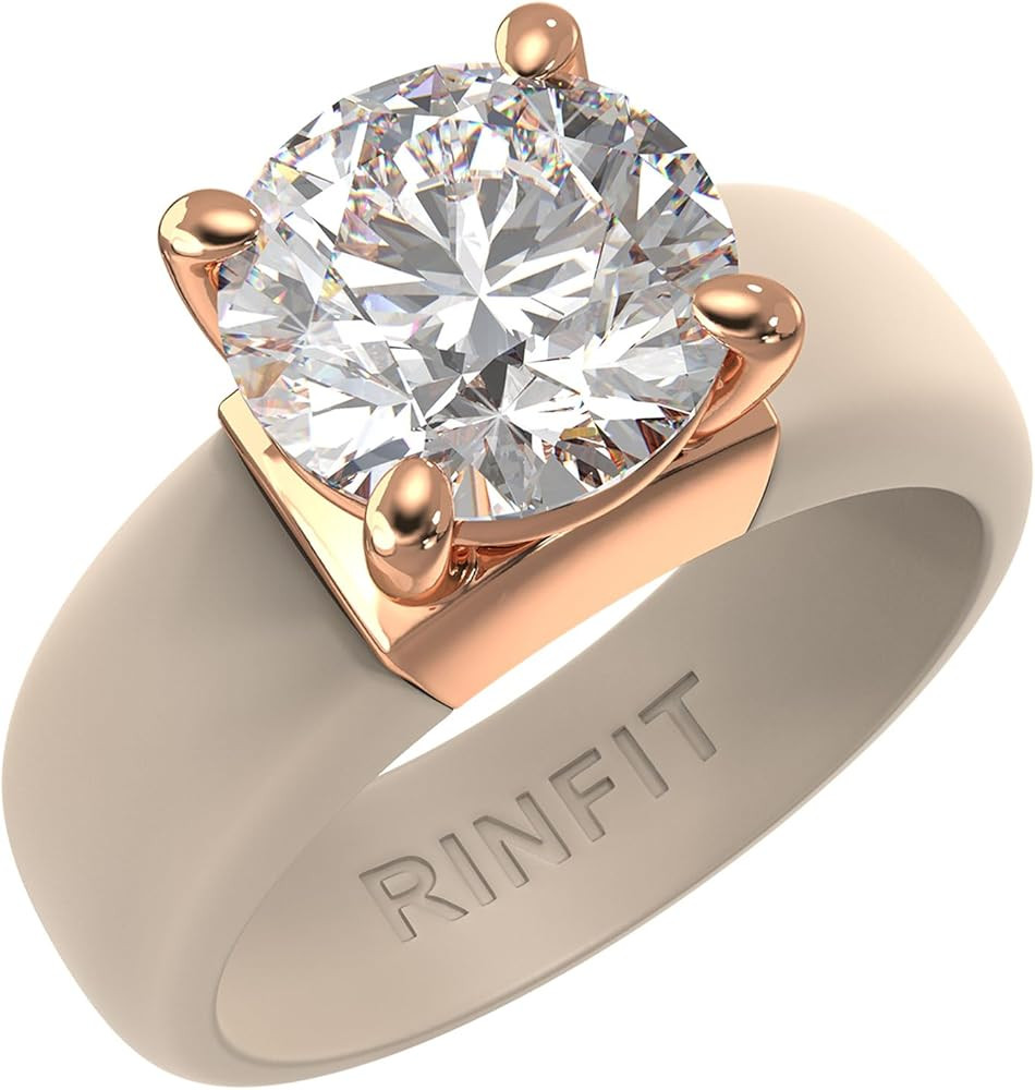 Rinfit Silicone Ring with Stone - Round Cut Cubic Zirconia Solitaire Ring for Women - Rubber Wedd... | Amazon (US)