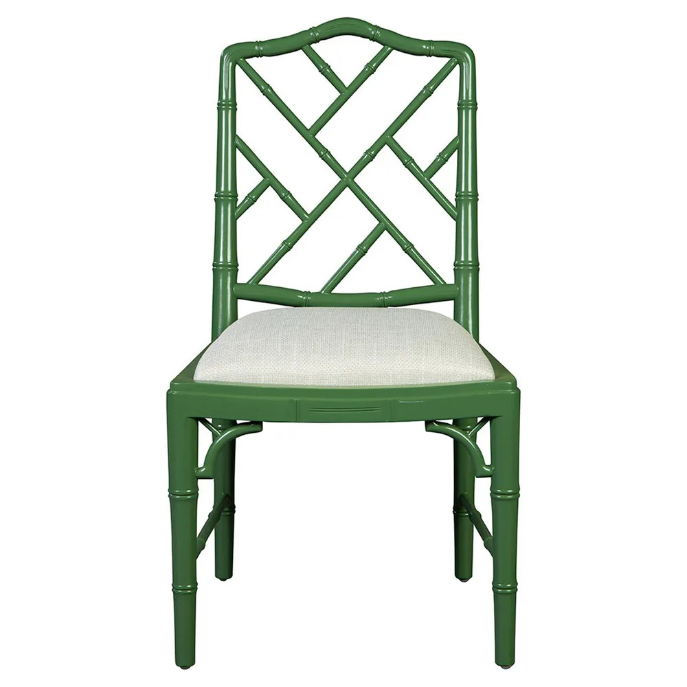 Tobias Coastal Beach Cream Linen Performance Green Mahogany Wood Dining Chair | Kathy Kuo Home