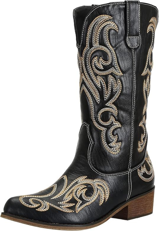SheSole Women's Western Cowgirl Cowboy Boots Wide Calf Pointed Toe Embroidered | Amazon (US)
