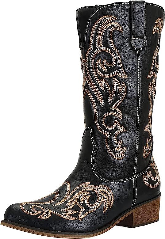 SheSole Women's Western Cowgirl Cowboy Boots Wide Calf Pointed Toe Embroidered | Amazon (US)
