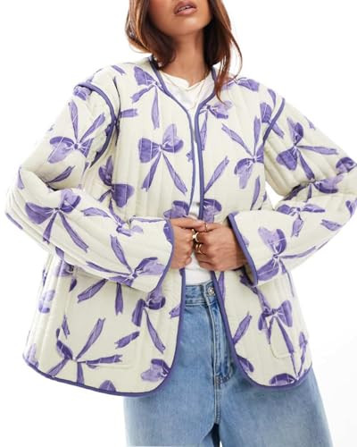 Women's Leopard Quilted Jacket Tie Front Lightweight Puffer Padded Coats with Pockets | Amazon (US)