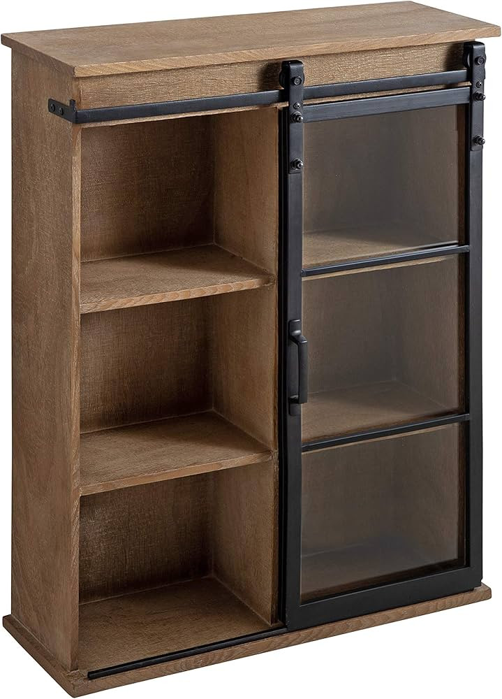 Kate and Laurel Barnhardt Decorative Wooden Wall Cabinet with Sliding Glass Door, 22" x 28", Rust... | Amazon (US)