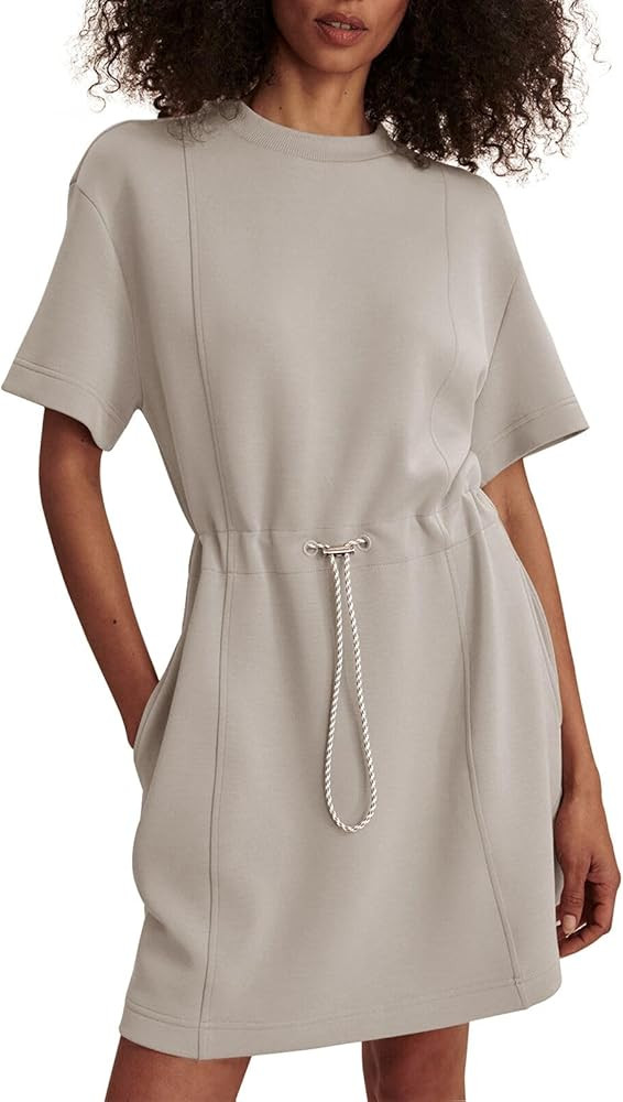 Dresses for Women Summer Short Sleeve Crew Neck Sweatshirt Dress Drawstring Waist Tunic Tops Mini... | Amazon (US)