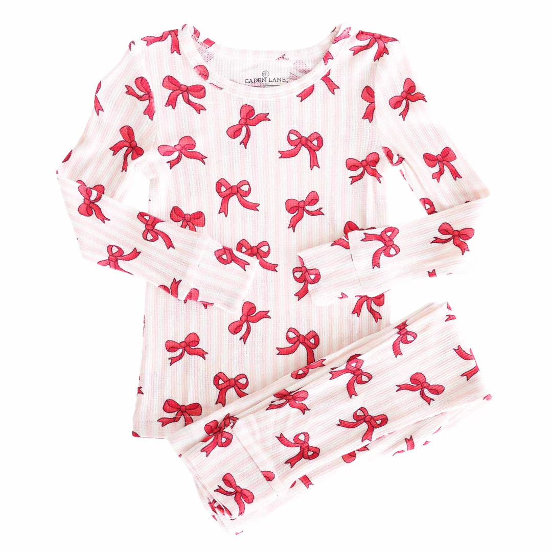 Coquette Christmas Bamboo Waffle Two Piece Pajama Set | Caden Lane