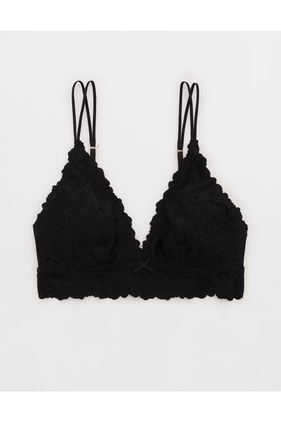 Show Off Rosey Lace Padded Plunge Bralette Women's True Black L | Aerie