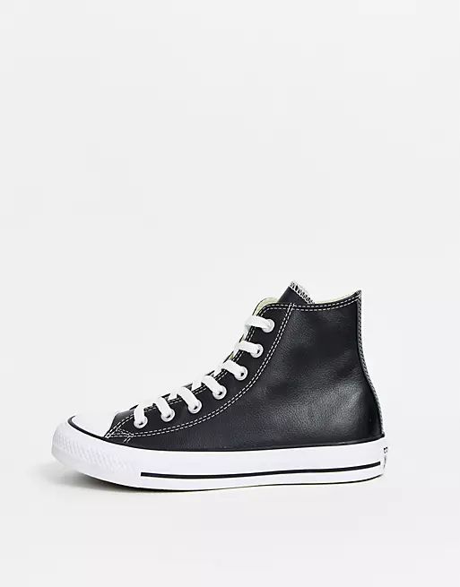 Converse Chuck Taylor All Star Hi black leather trainers | ASOS (Global)