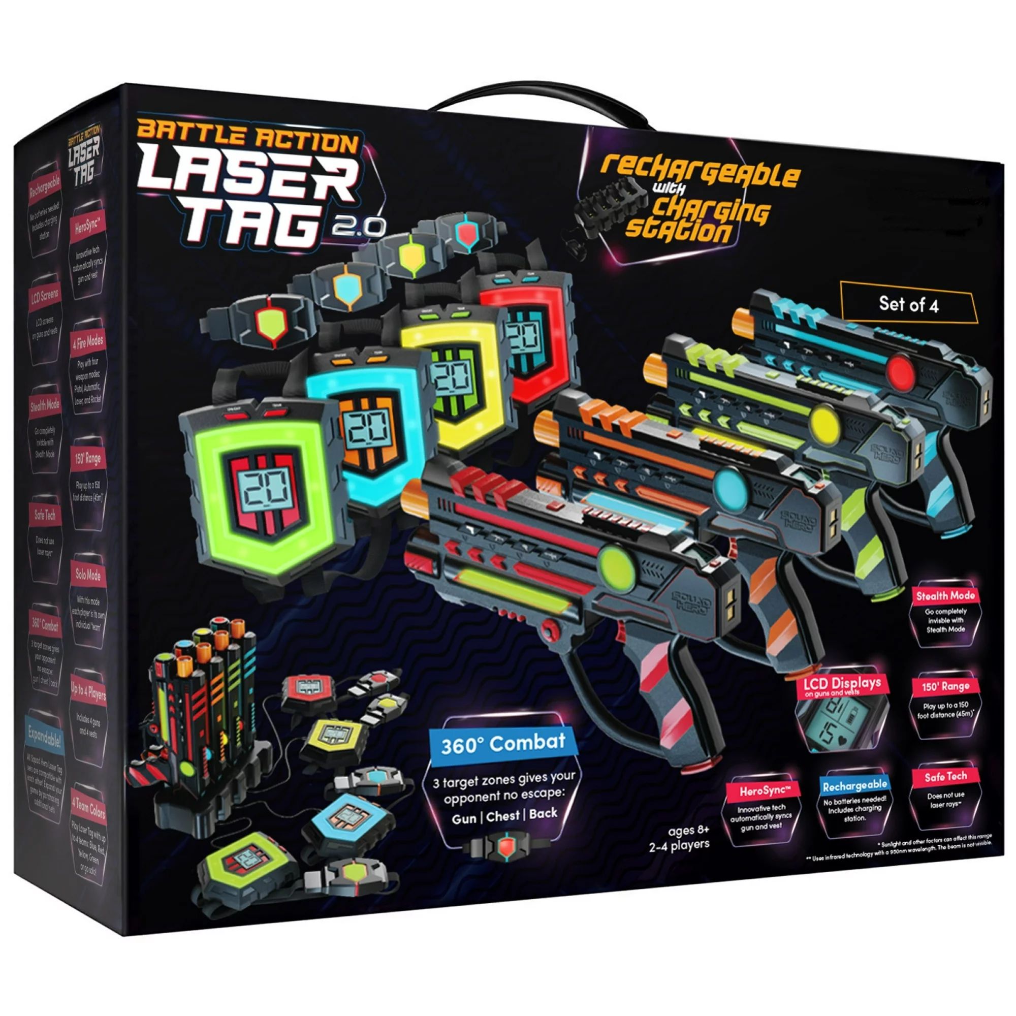 Squad Hero Ultimate Rechargeable Laser Tag 2.0 Set - 4 Infrared Guns & Vests, LCDs, Sensor Sync -... | Walmart (US)