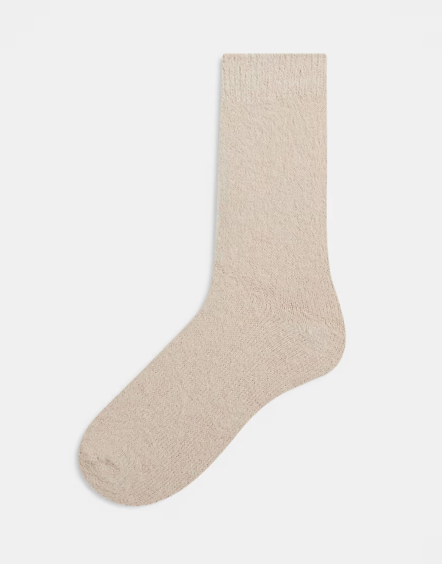 Topshop fluffy cosy sock in beige-Navy | ASOS (Global)