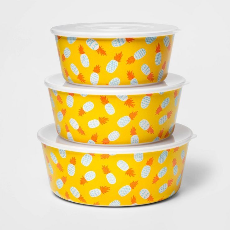 3pc Bamboo and Melamine Pineapple Food Storage Container Set - Sun Squad™ | Target