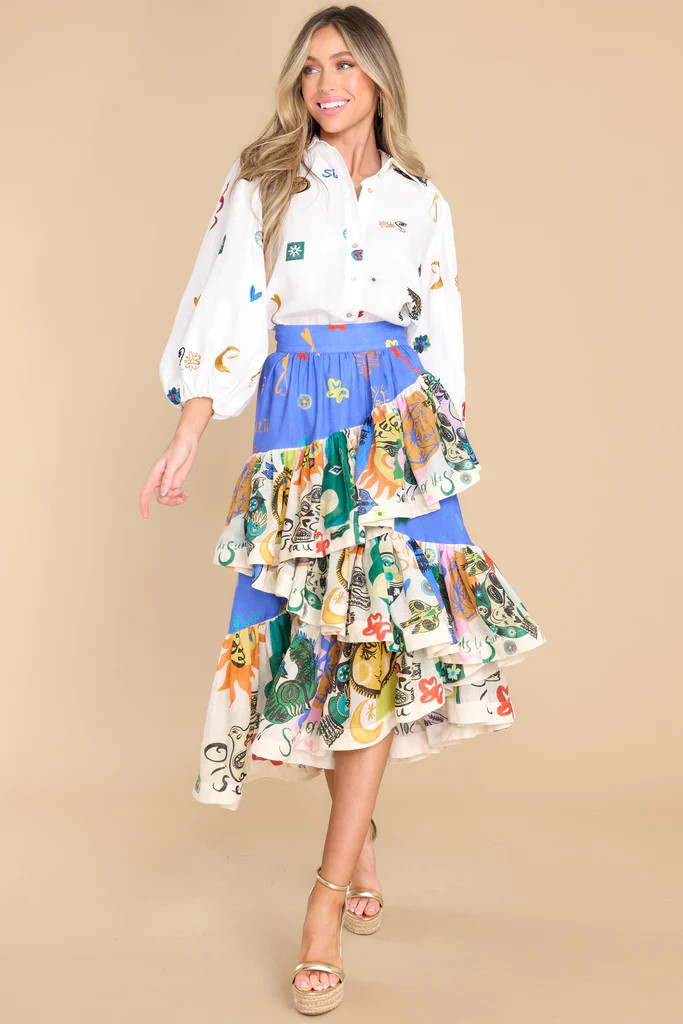 Soleil White Embroidered Shirt | Red Dress 