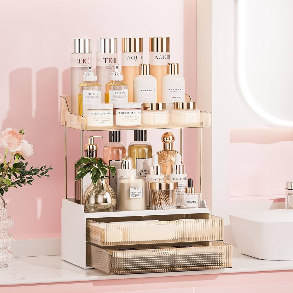 2-Tier 2-Drawer Bathroom Counter Organizer, Elegant Makeup Organizer, Ideal for Present, Easy to ... | Amazon (US)