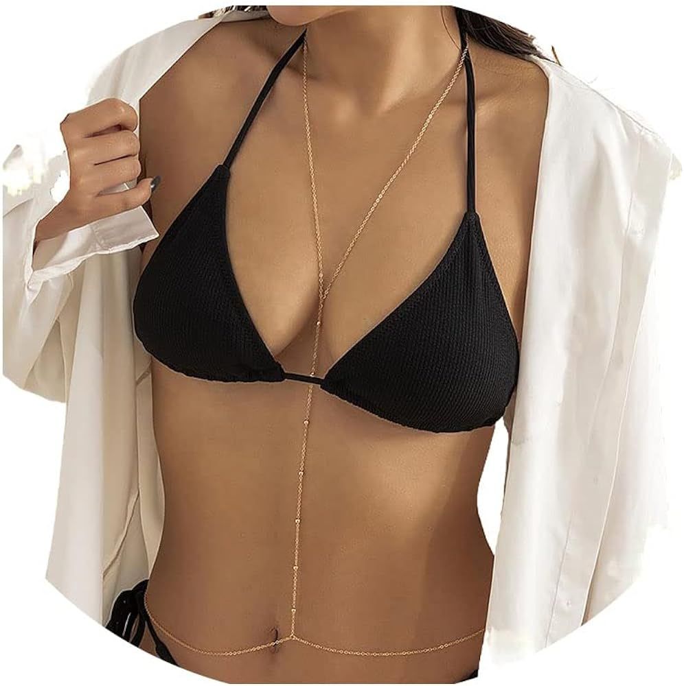 Gold Sexy Body Chain Crossover Thin Bra Bikini Waist Belly Body Chains Beach Body Necklace Jewelr... | Amazon (US)