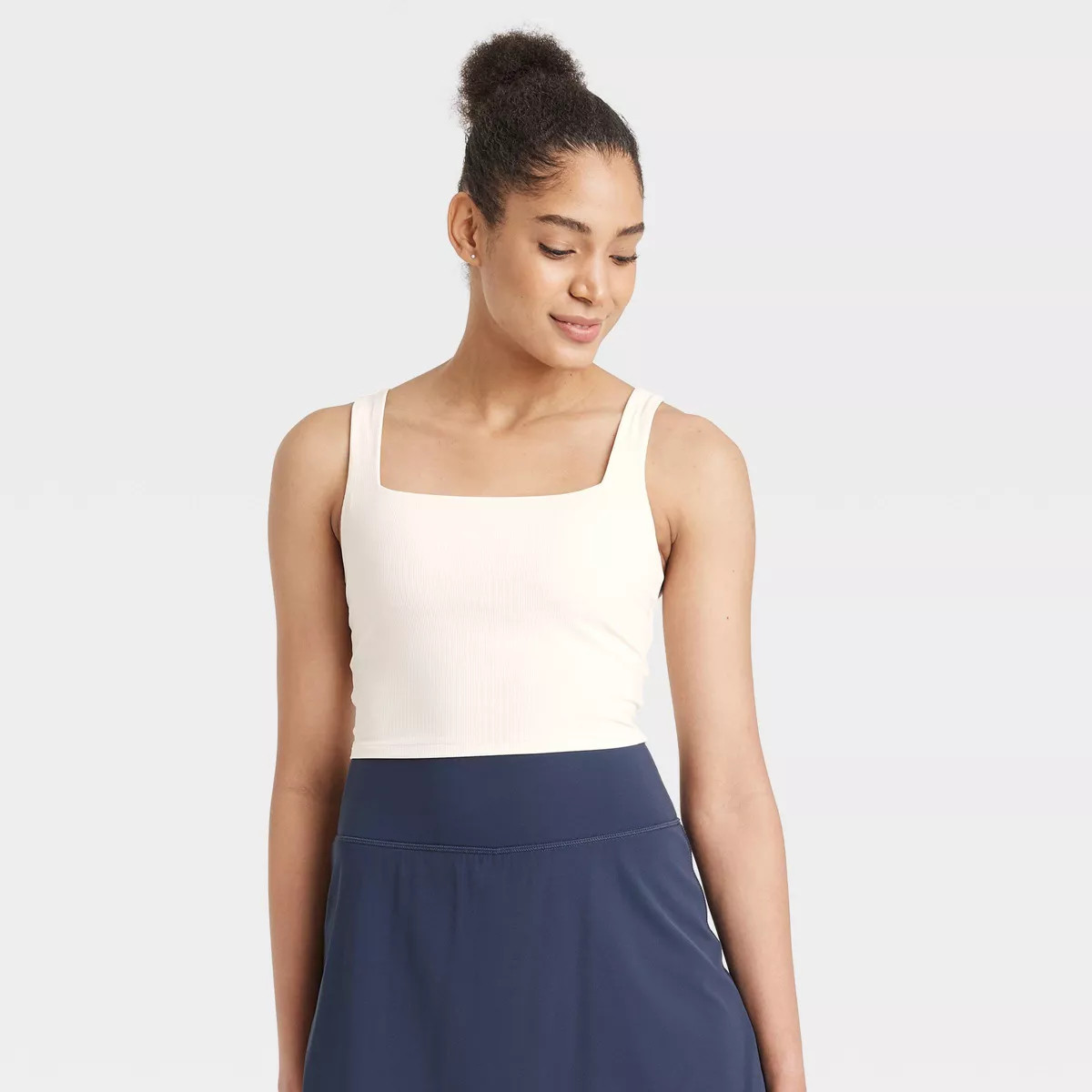 Women's Everyday Soft Light Support Ribbed Square Neck Cropped Sports Bra - All In Motion™ | Target