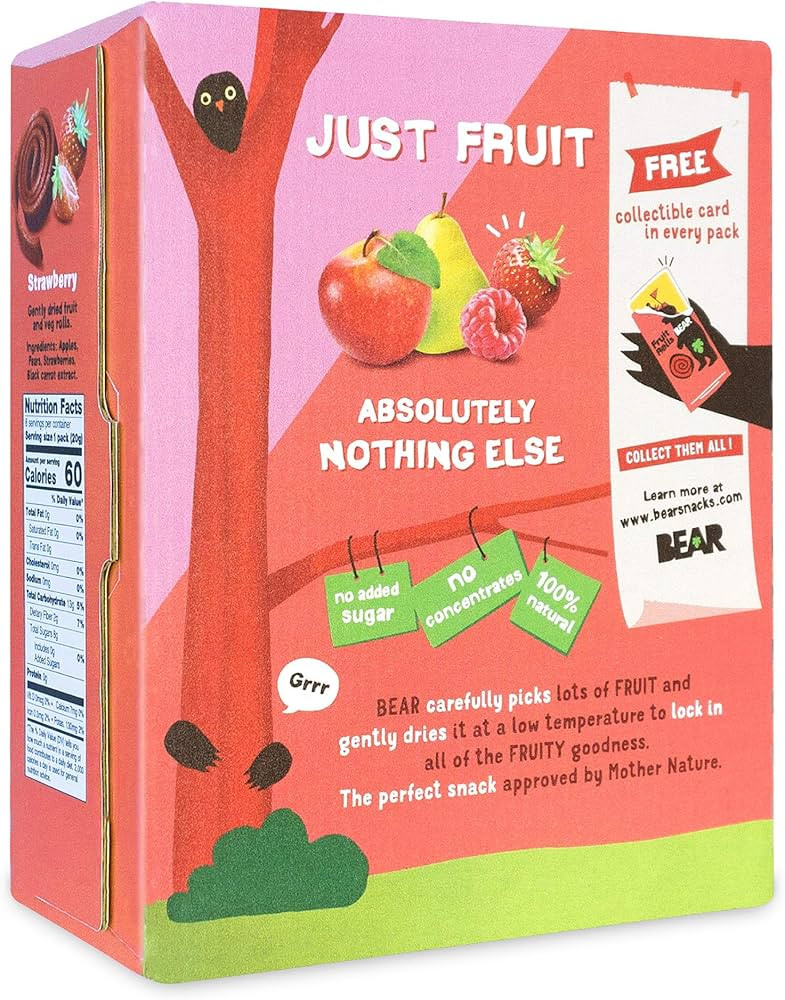BEAR Real Fruit Snack Rolls, Strawberry & Raspberry Variety Pack – 16 Count – Gluten Free, Ve... | Amazon (US)