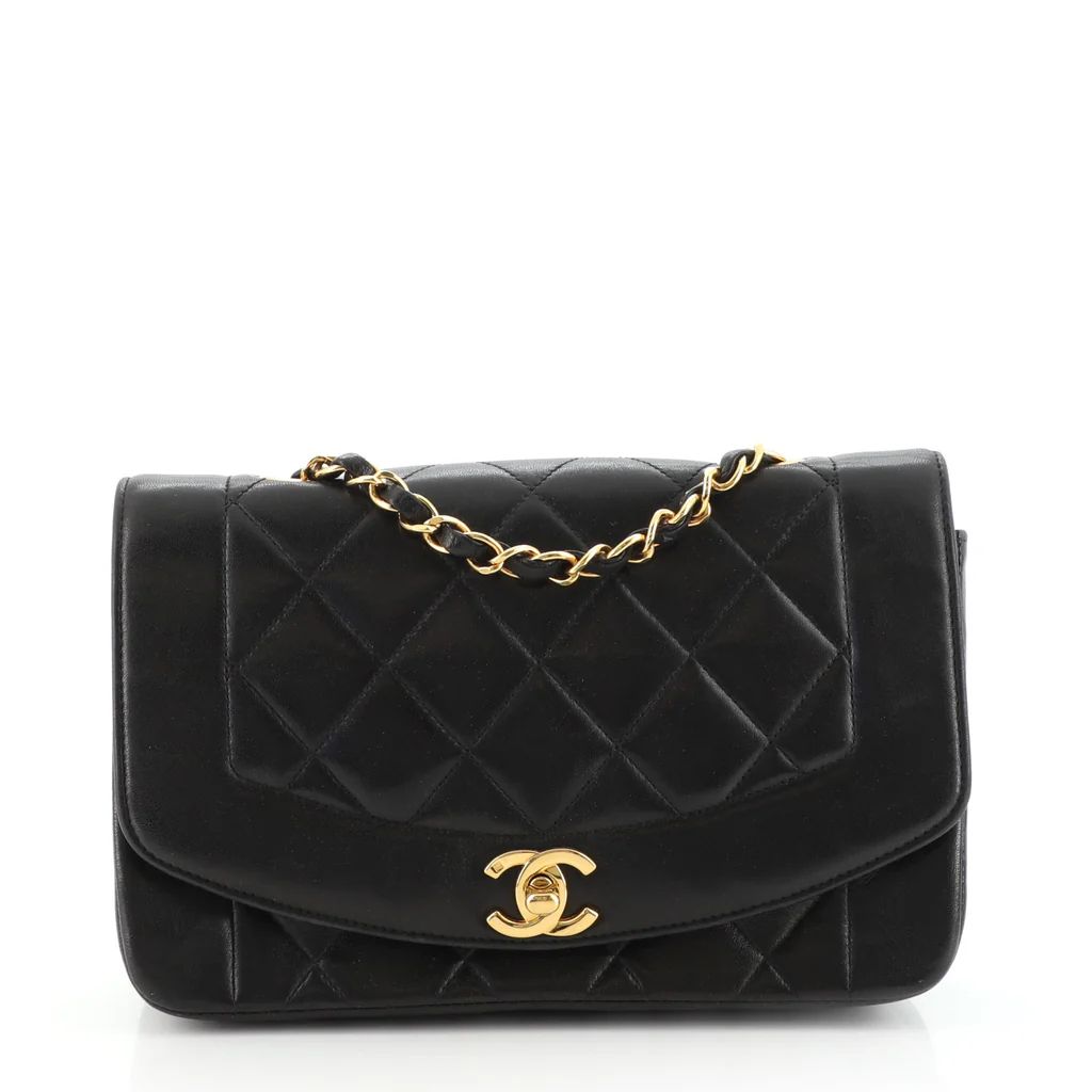 Chanel Vintage Diana Flap Bag Quilted Lambskin Small Black 12594023 | Rebag