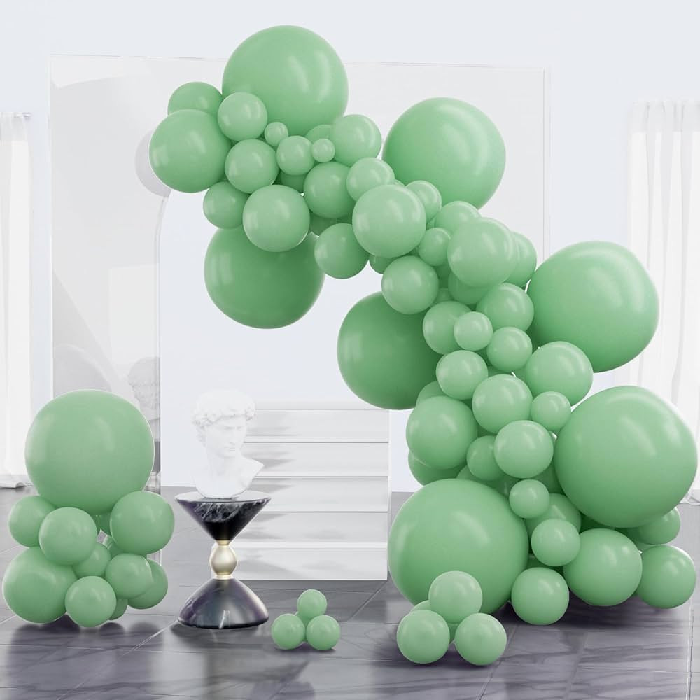 PartyWoo Foggy Green Balloons, 100 pcs Boho Green Balloons Different Sizes Pack of 18 Inch 12 Inc... | Amazon (US)